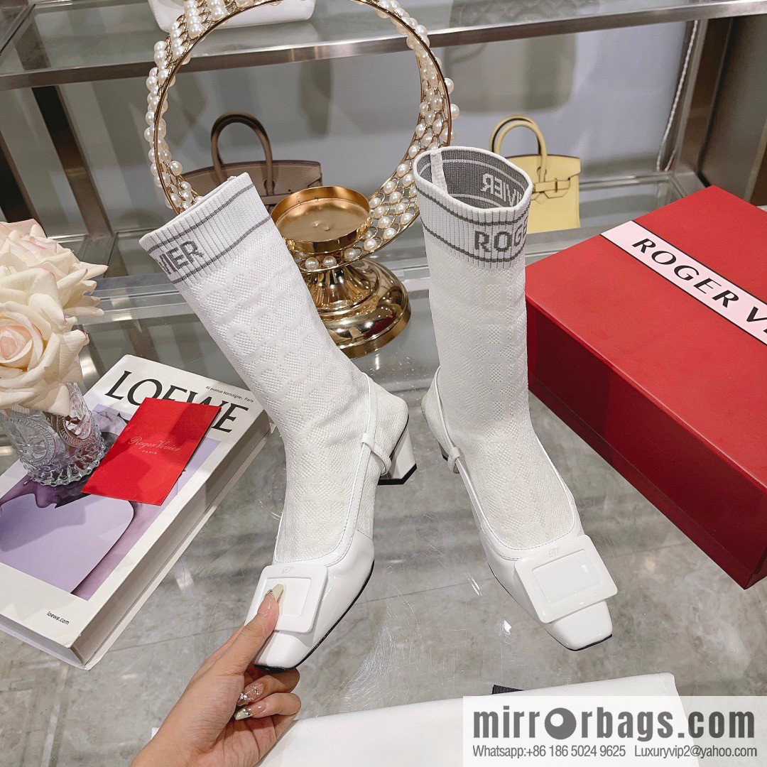 🐰🐰RV2023 early autumn new women's shoes Belle Vivier paint buckle patent leather socks boots