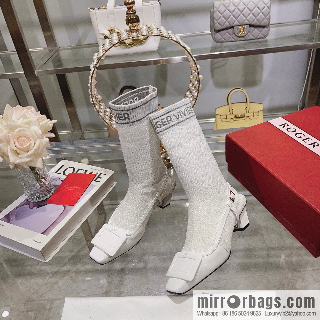 🐰🐰RV2023 early autumn new women's shoes Belle Vivier paint buckle patent leather socks boots