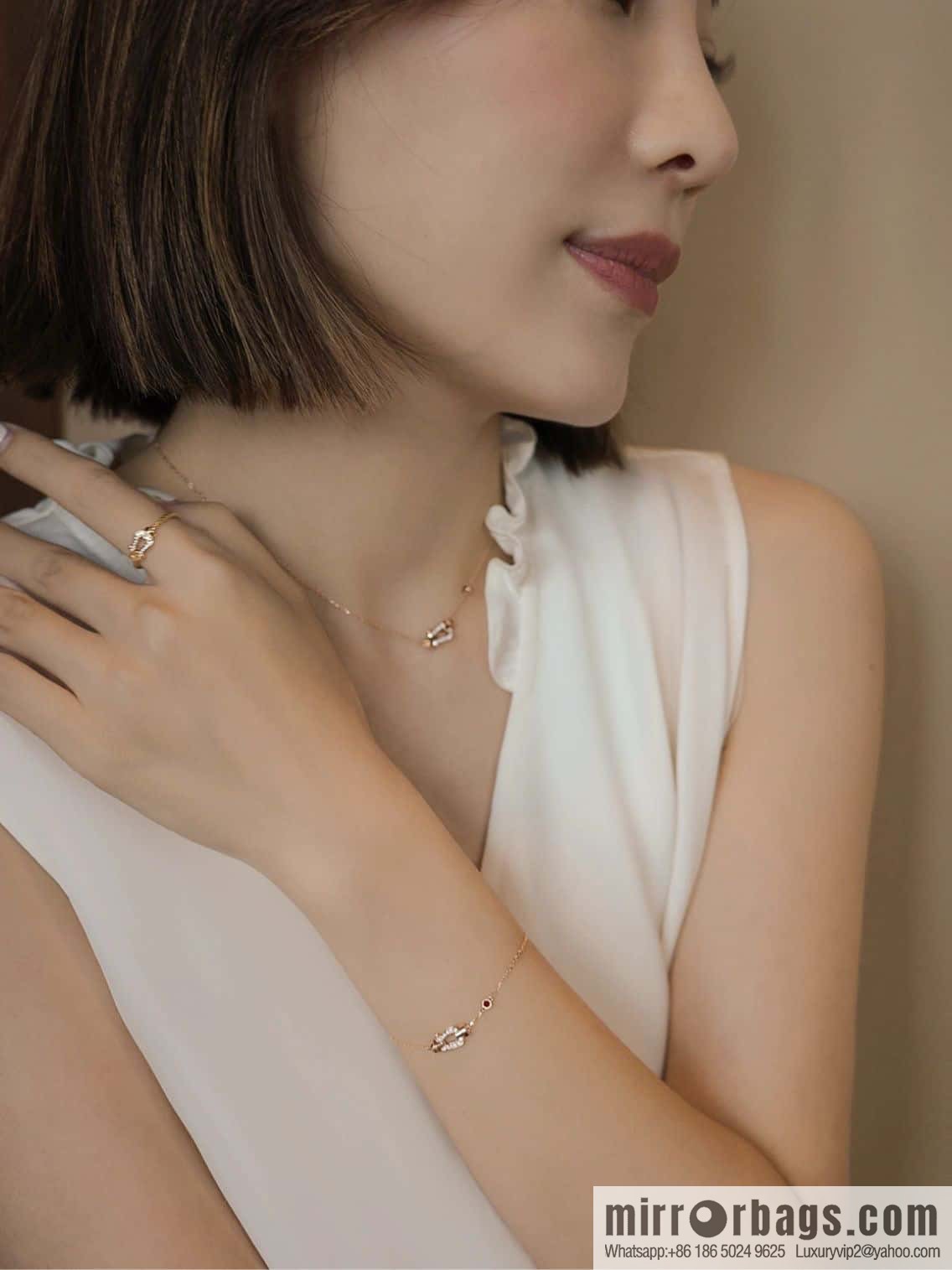 Fred Full Diamond Horseshoe Pink Diamond Bracelet, Necklace