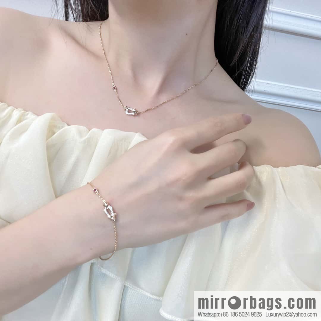 Fred Full Diamond Horseshoe Pink Diamond Bracelet, Necklace