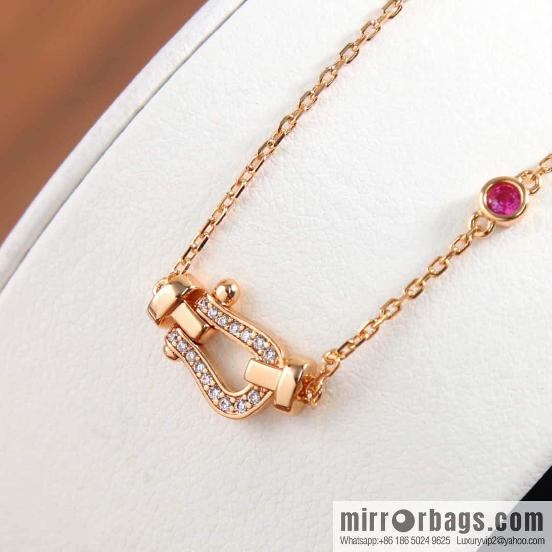 Fred Full Diamond Horseshoe Pink Diamond Bracelet, Necklace
