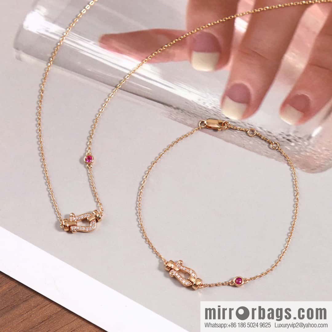 Fred Full Diamond Horseshoe Pink Diamond Bracelet, Necklace