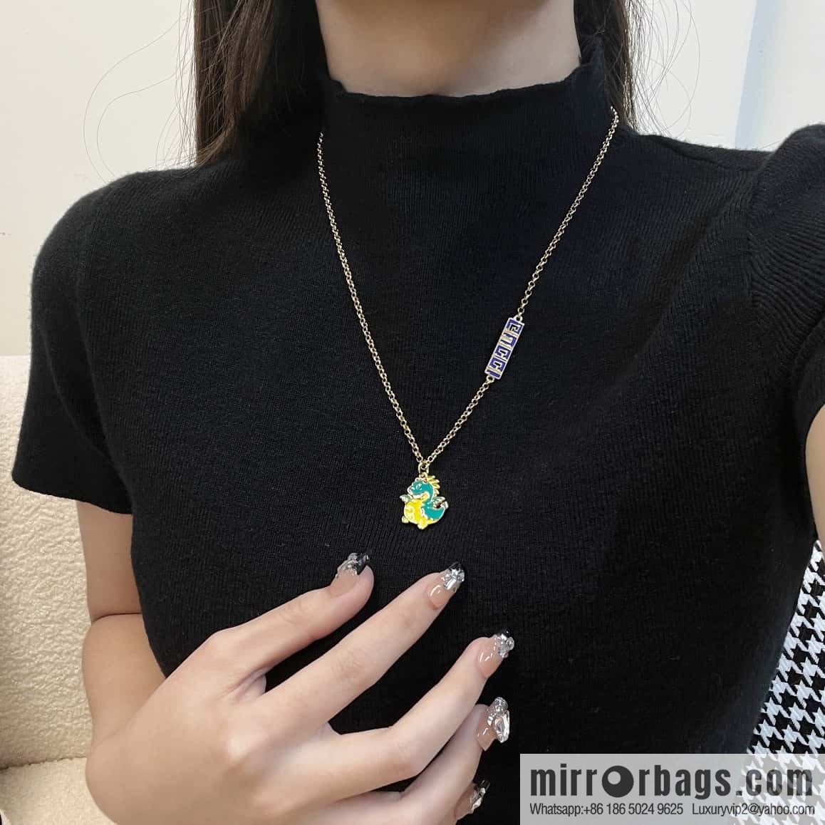 ☀ Chinese New Year Series Dragon Baby Printed Enamel Pendant Green Dragon Necklace ☀