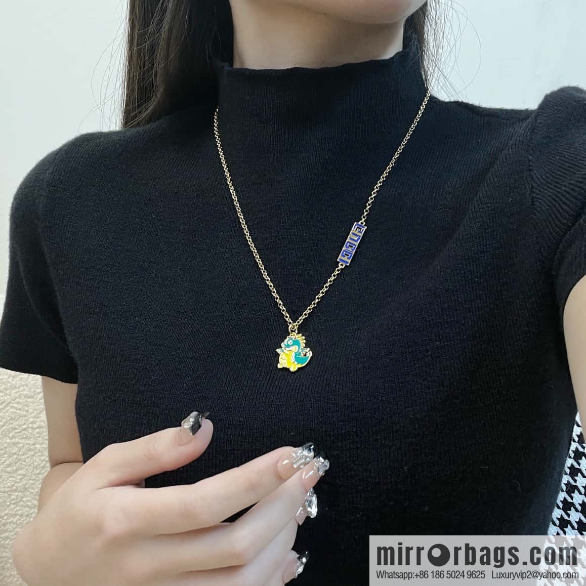 ☀ Chinese New Year Series Dragon Baby Printed Enamel Pendant Green Dragon Necklace ☀
