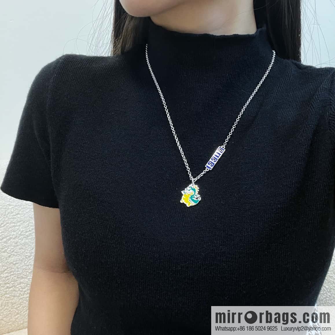 ☀ Chinese New Year Series Dragon Baby Printed Enamel Pendant Green Dragon Necklace ☀