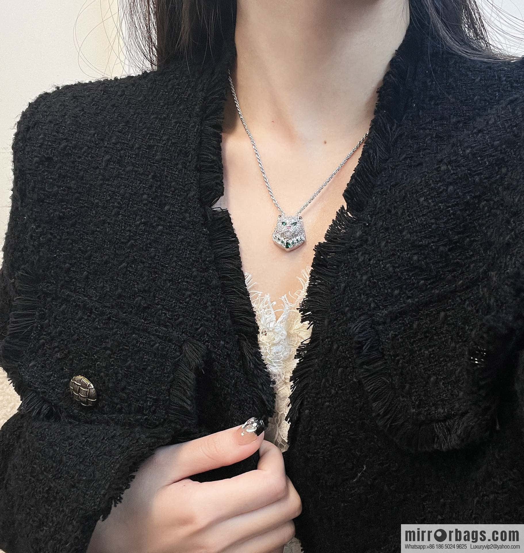 ☀New BOUCHERON/Boucheron Full Diamond Chinchilla Necklace, Earrings ☀