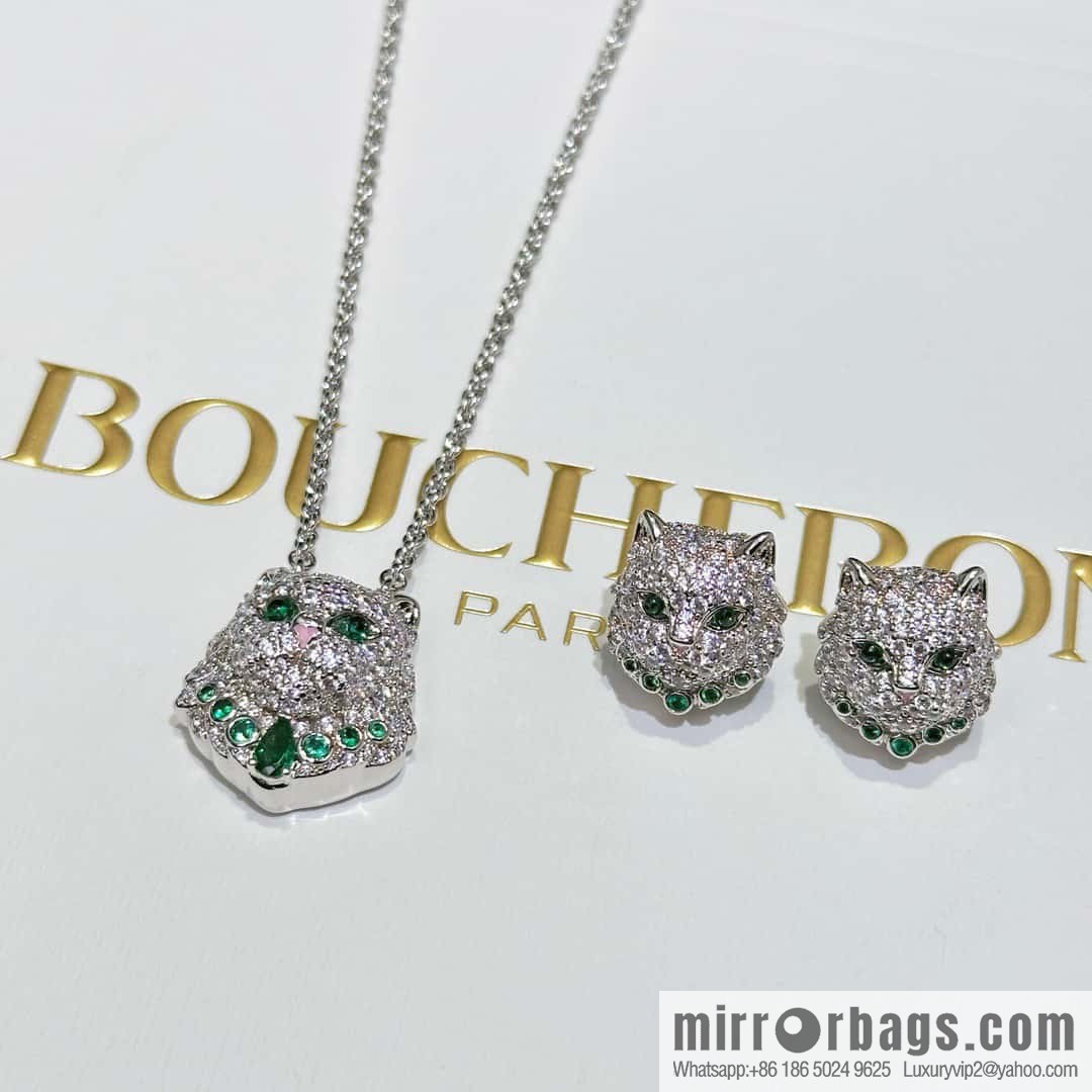 ☀New BOUCHERON/Boucheron Full Diamond Chinchilla Necklace, Earrings ☀