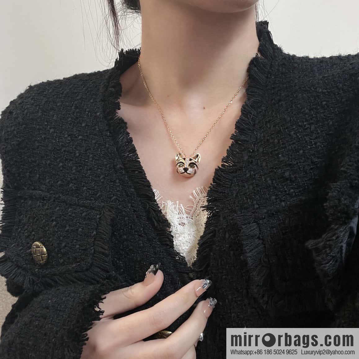 ☀New BOUCHERON/Boucheron Full Diamond Chinchilla Necklace, Earrings ☀