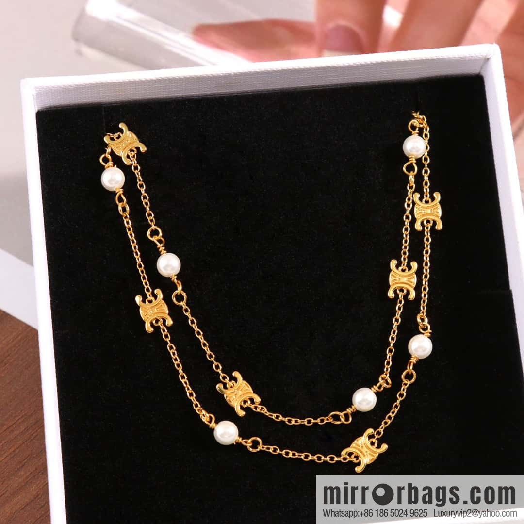 New Celine Double Arc de Triomphe Pearl Necklace