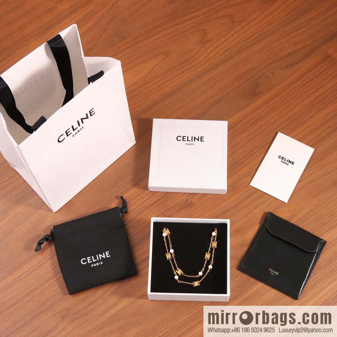 New Celine Double Arc de Triomphe Pearl Necklace
