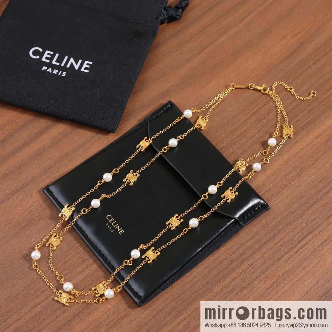 New Celine Double Arc de Triomphe Pearl Necklace