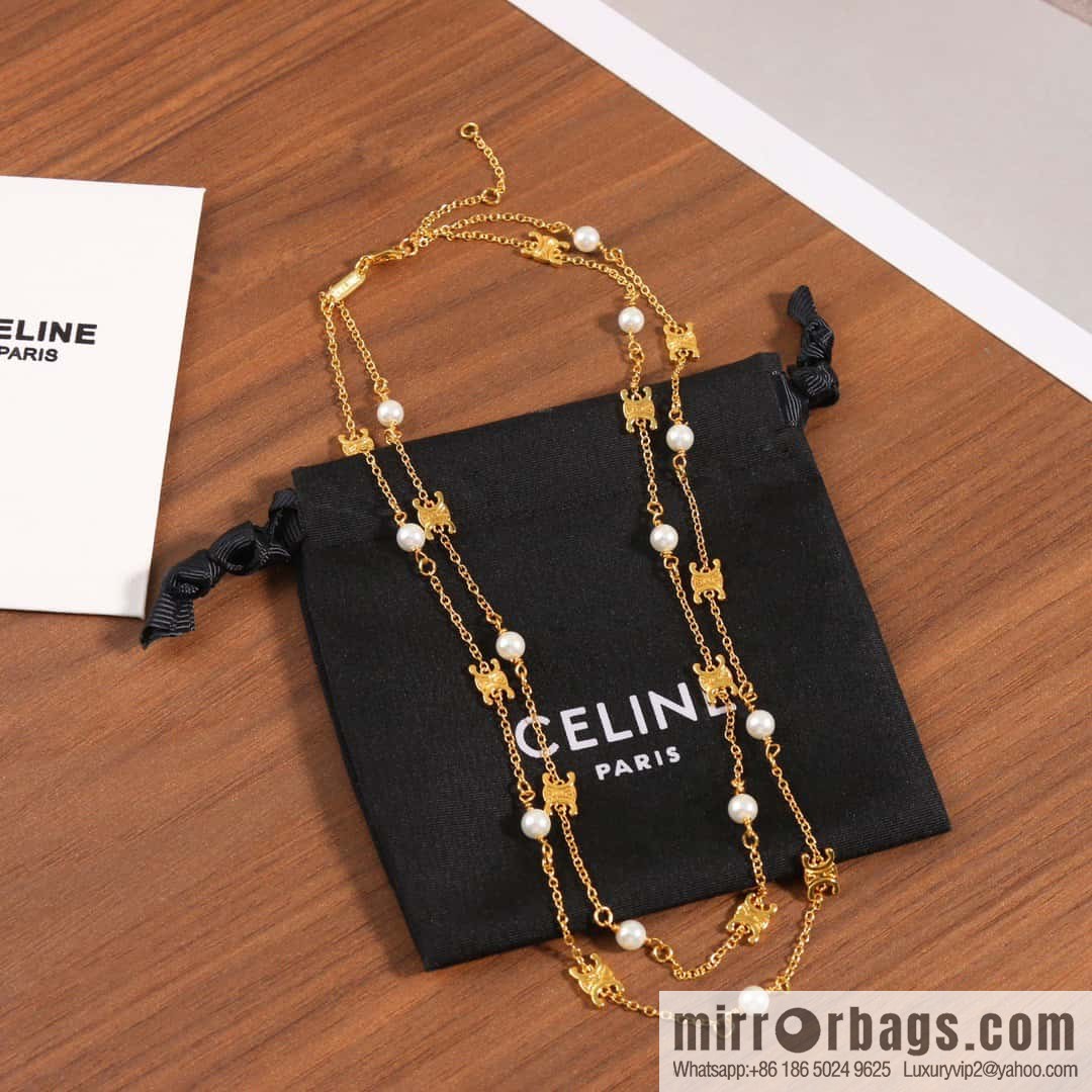 New Celine Double Arc de Triomphe Pearl Necklace
