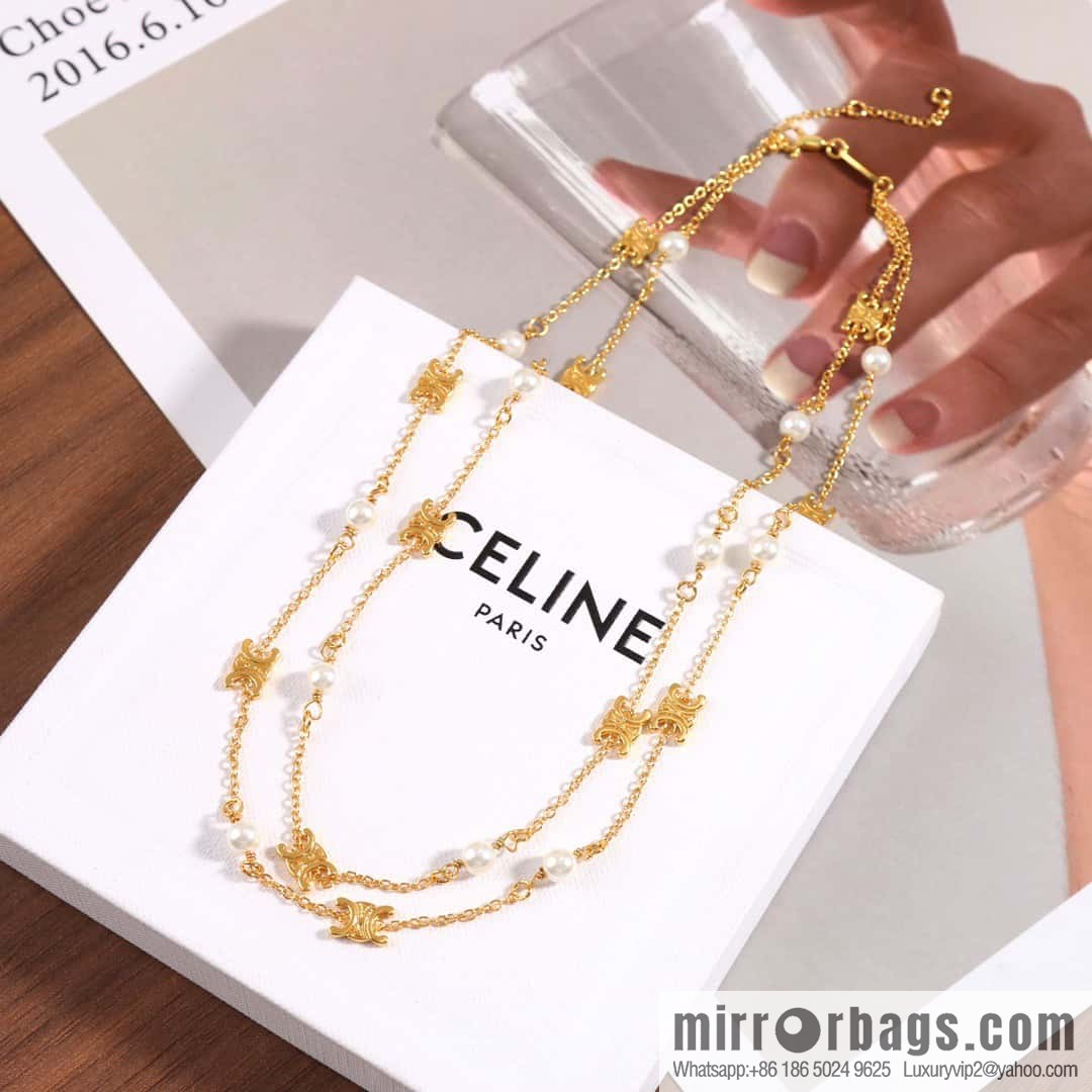 New Celine Double Arc de Triomphe Pearl Necklace