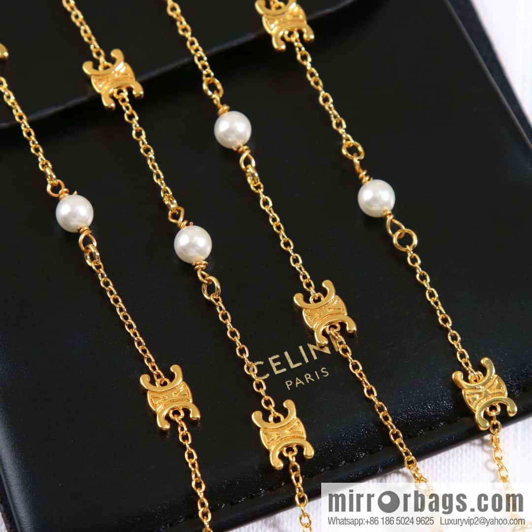 New Celine Double Arc de Triomphe Pearl Necklace