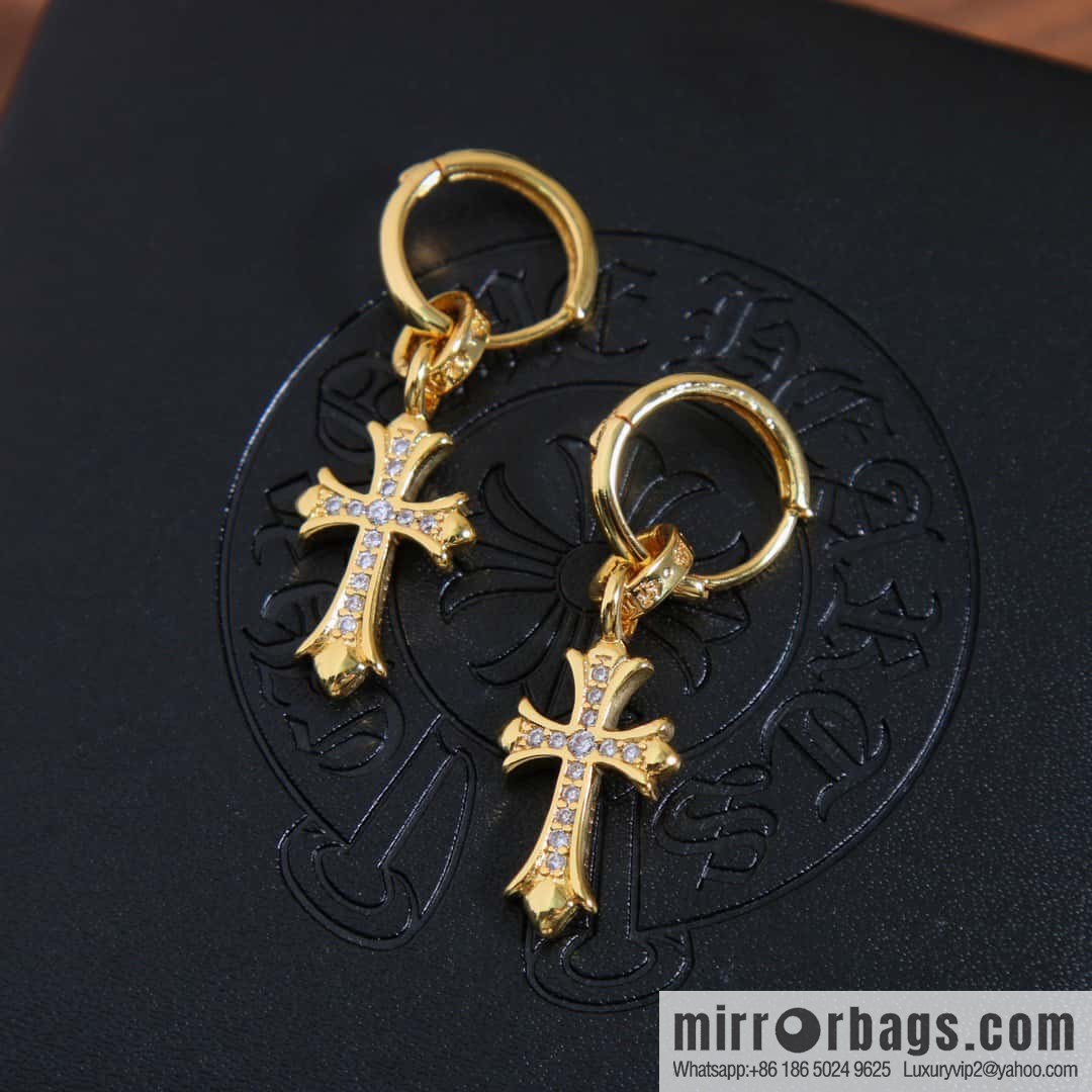 ☀New Croce Heart Gold Cross Flower Earrings with Diamonds ☀