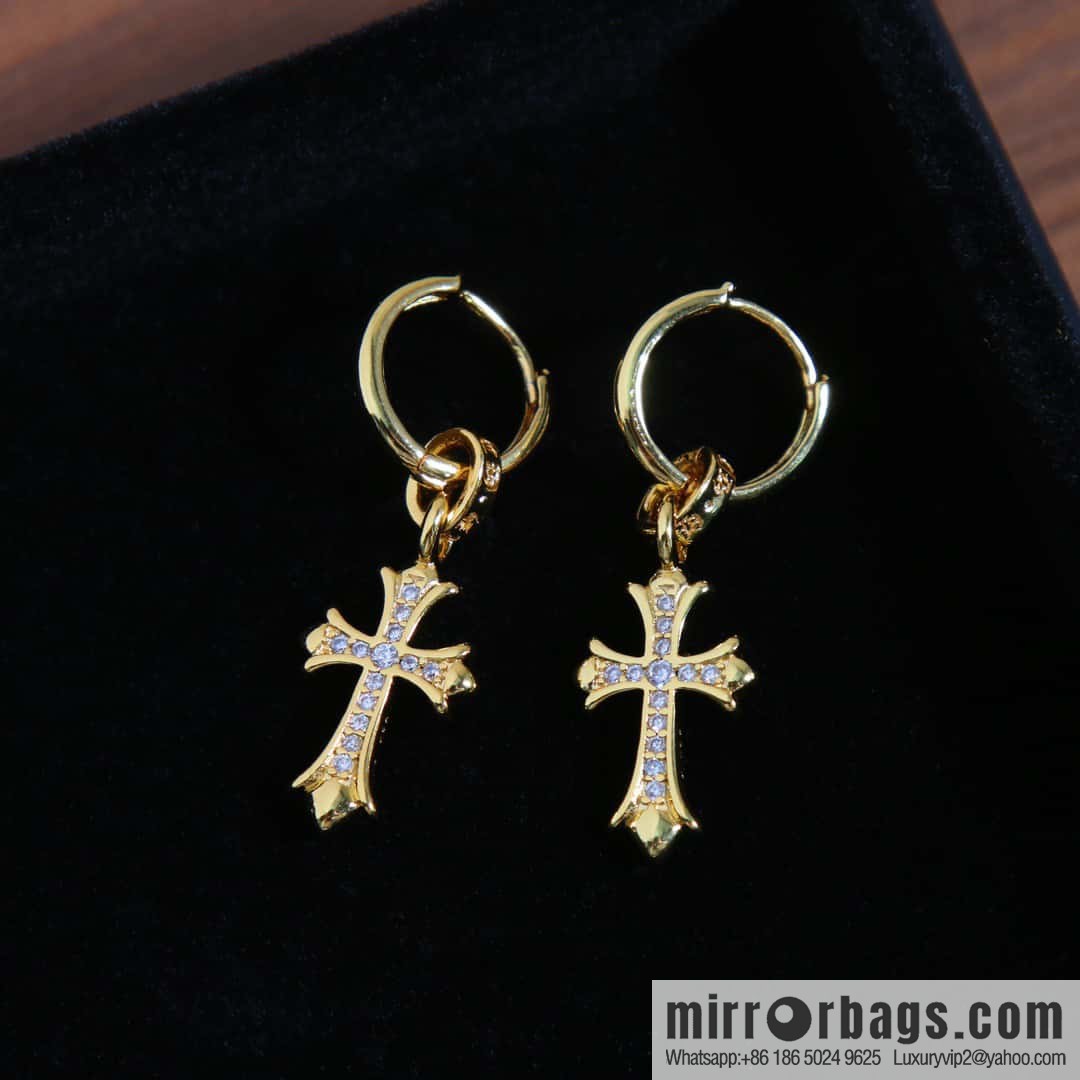 ☀New Croce Heart Gold Cross Flower Earrings with Diamonds ☀