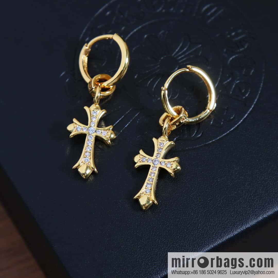 ☀New Croce Heart Gold Cross Flower Earrings with Diamonds ☀