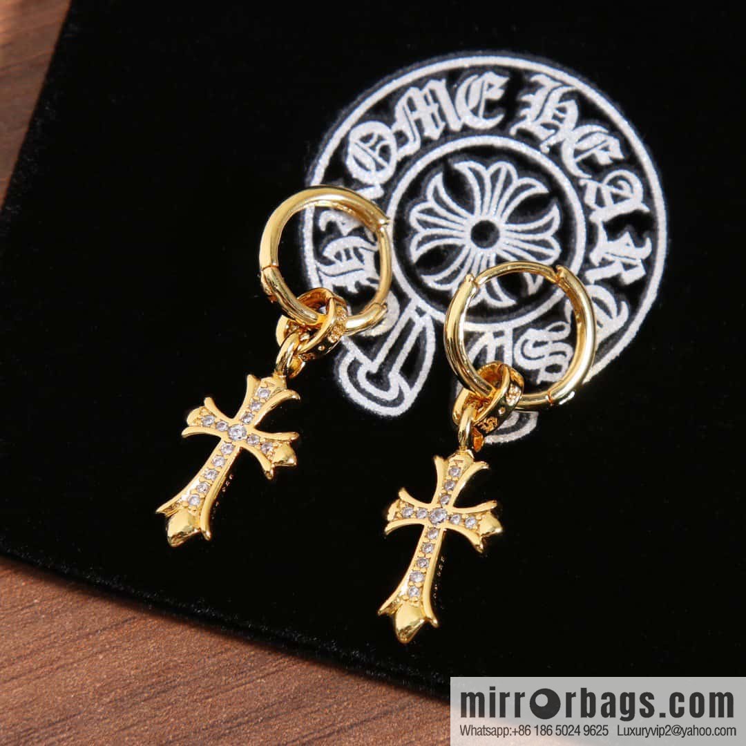 ☀New Croce Heart Gold Cross Flower Earrings with Diamonds ☀