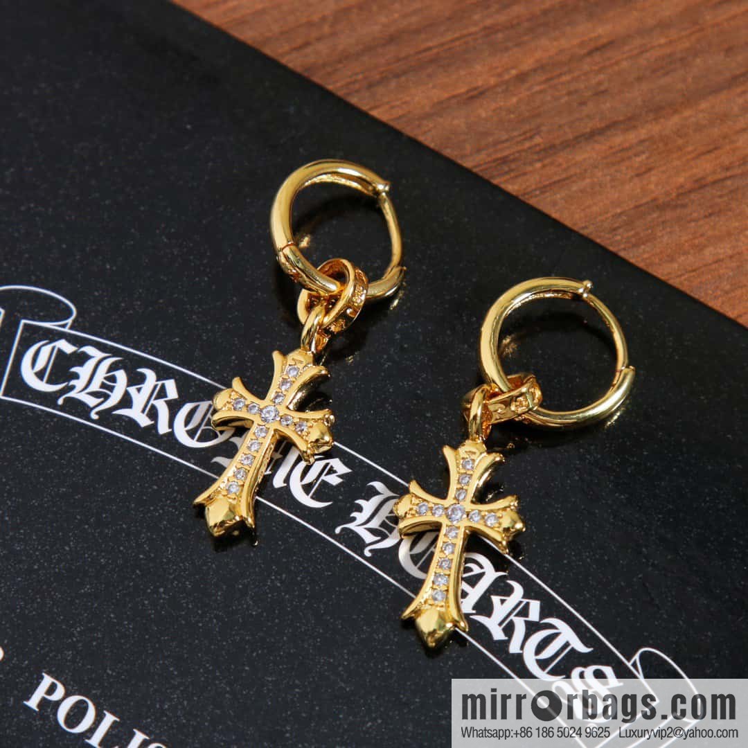 ☀New Croce Heart Gold Cross Flower Earrings with Diamonds ☀
