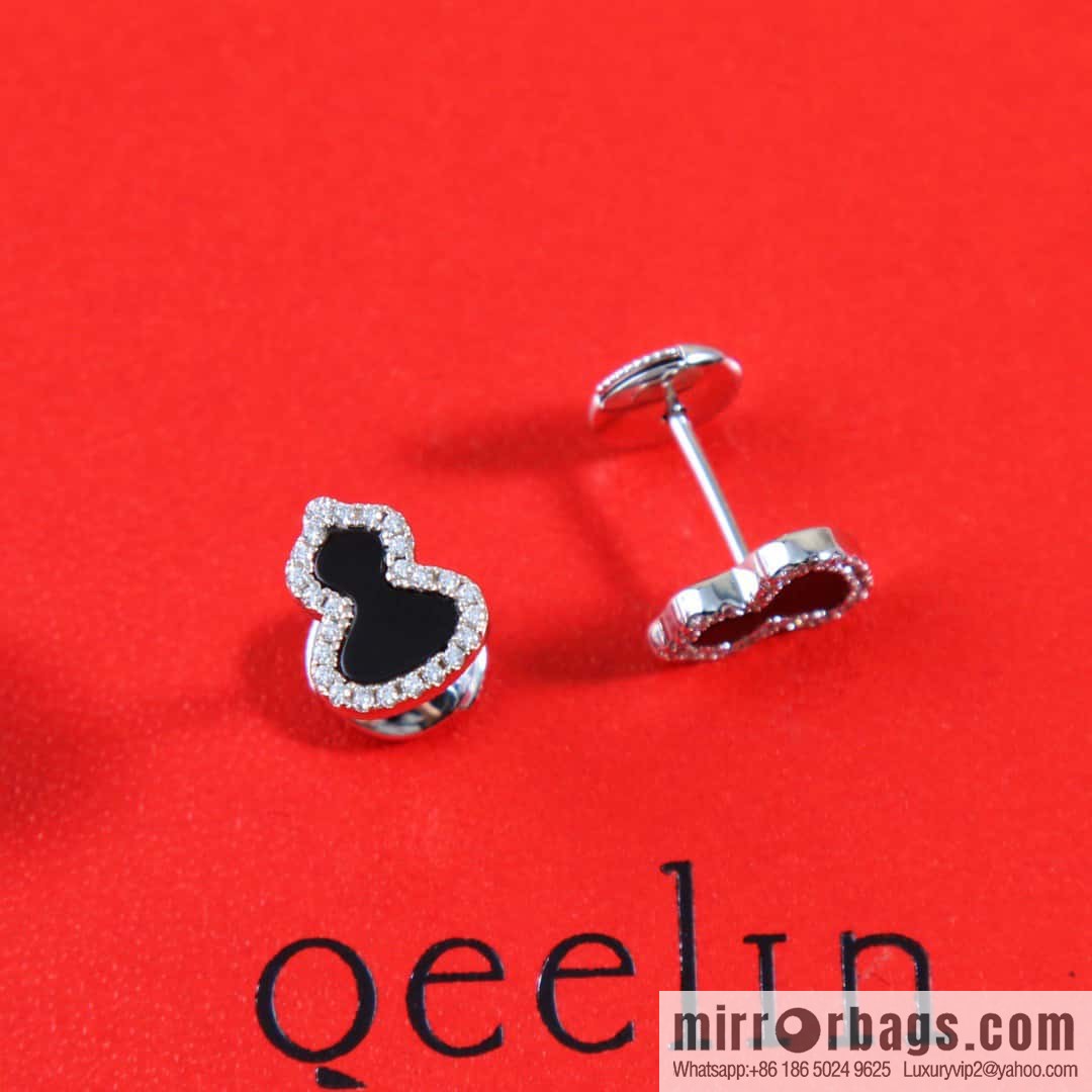 ☀️Qeelin Kirin Wulu White Gold HyCeram ® Black Gourd Necklace, Earrings ☀️