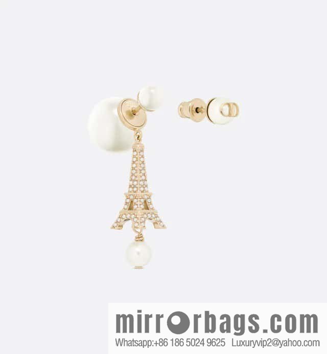 New ☑️ DIOR Asymmetrical Black Pearl Eiffel Tower Earrings