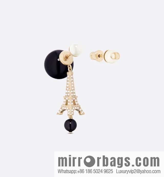 New ☑️ DIOR Asymmetrical Black Pearl Eiffel Tower Earrings