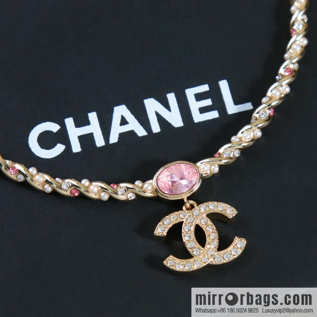 ❗️New ❗️ Chanel necklace ☀️ new ☑️ Chanel double c pink diamond twist necklace ☀️