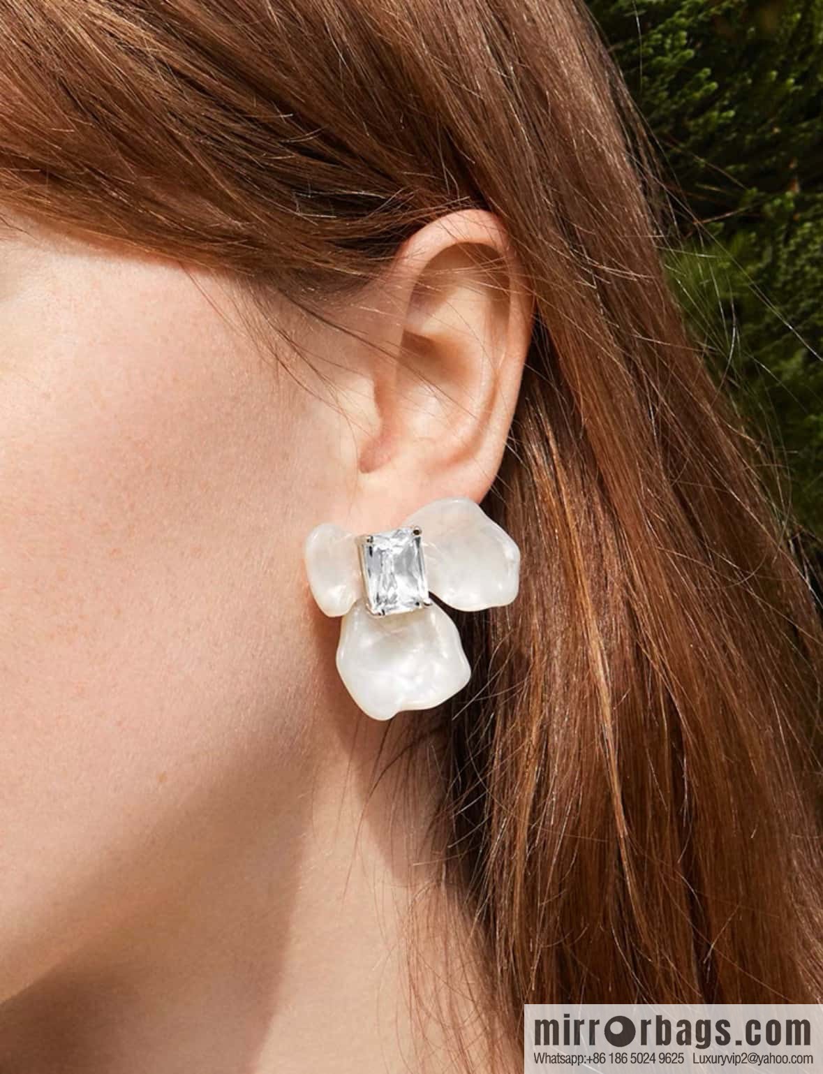 HEFANG He Fang White Iris Sugar Cube Earrings Removable 925 Silver Stud Earrings
