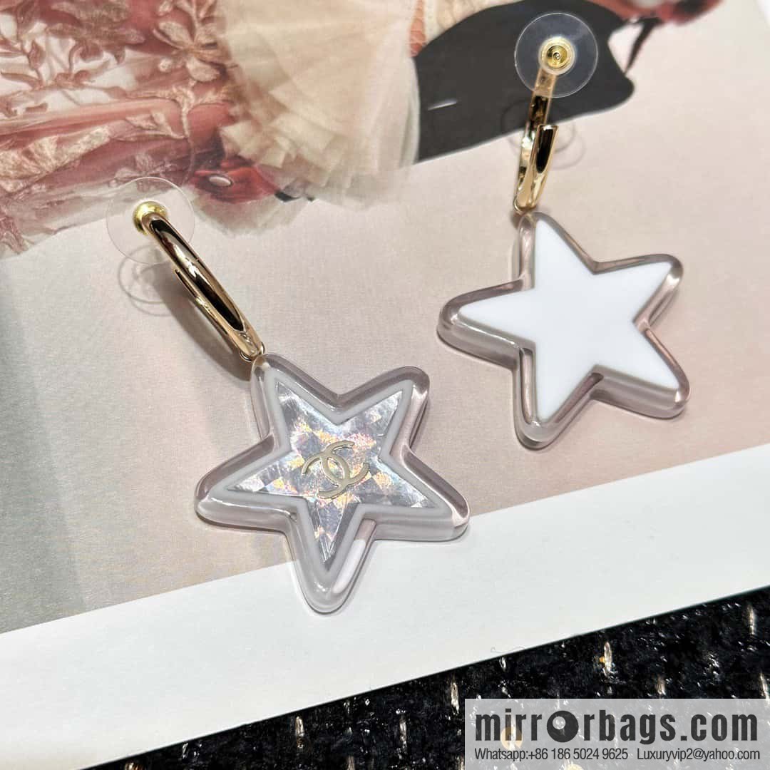 ☀️New ☑️ Chanel c2 double C pentagram ⭐ star stud earrings ☀️