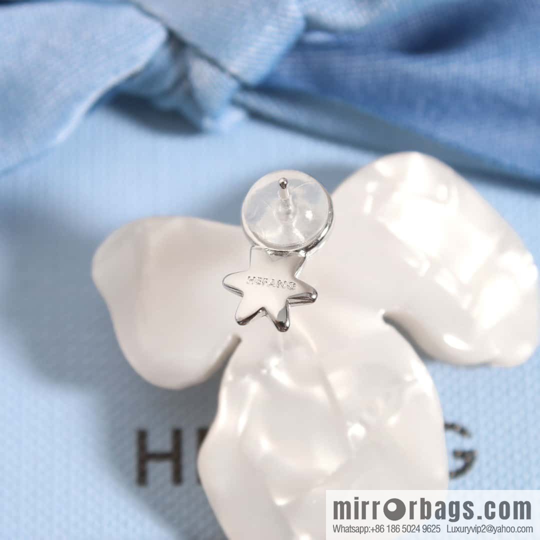 HEFANG He Fang White Iris Sugar Cube Earrings Removable 925 Silver Stud Earrings