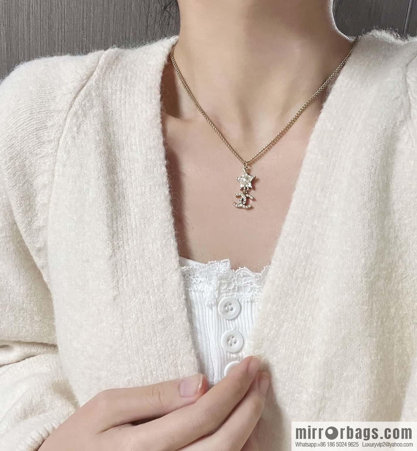☀️Original order ☀️ new ☑️ Chanel double C five-pointed star ⭐ star pearl necklace ☀️
