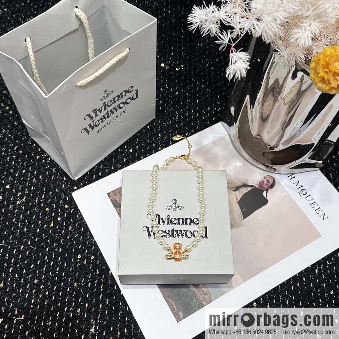 New ☑️ Vivienne Westwood Queen Mother Saturn Pearl Bracelet Necklace