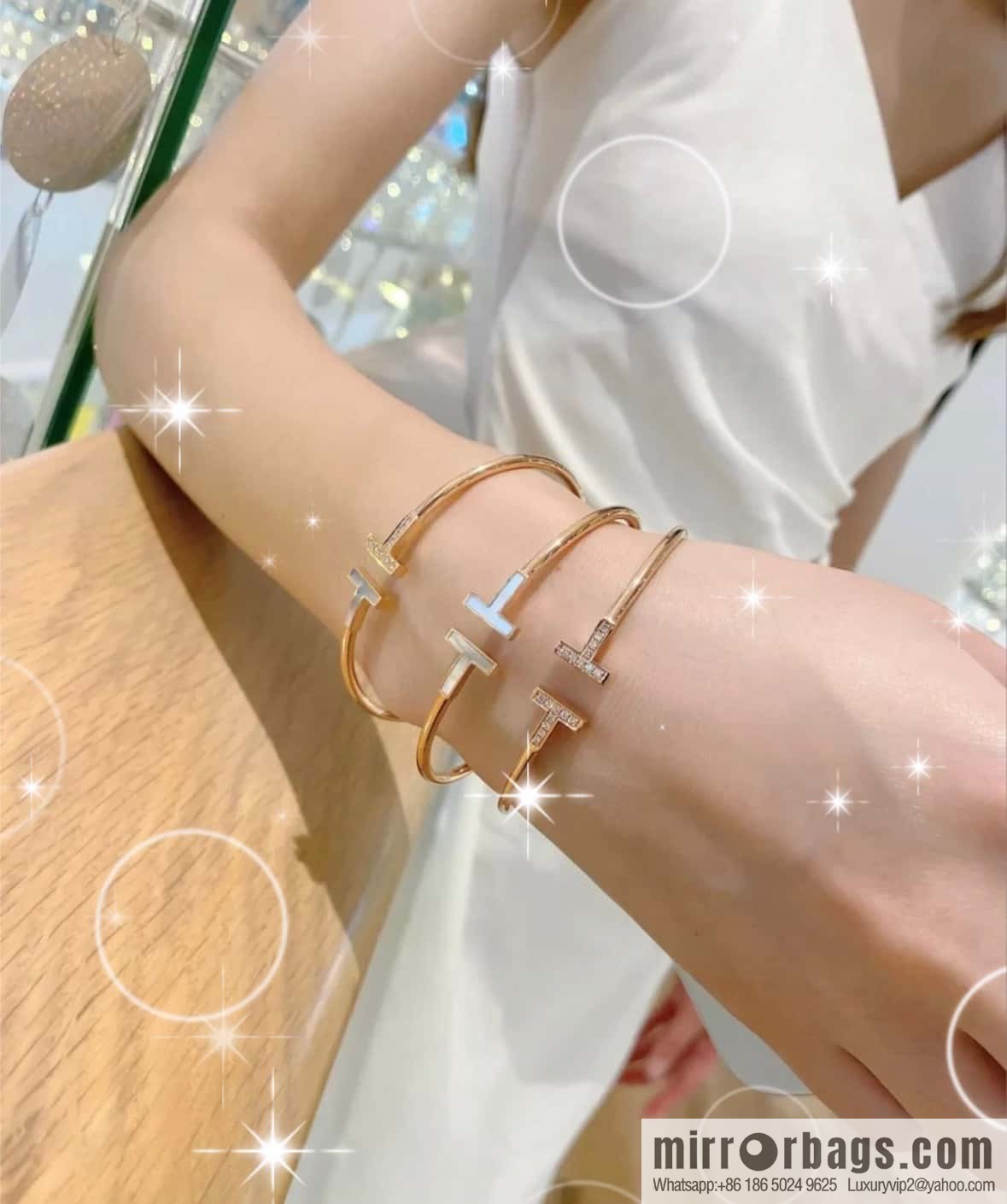 Double white shell model, white shell with diamond model ☀️ original order ☀️ Tiffany & co Tiffany, classic T series, white shell with diamond silver rose gold double T bracelet ☀️