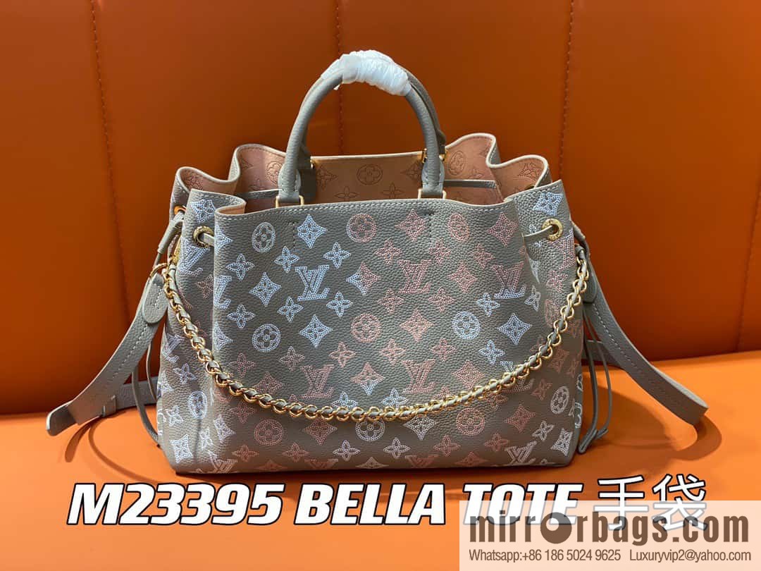 [Premium‑quality] M23395 light gray, full leather shopping bag series BELLA TOTE handbag m23395 gray gradual change (cut-out)