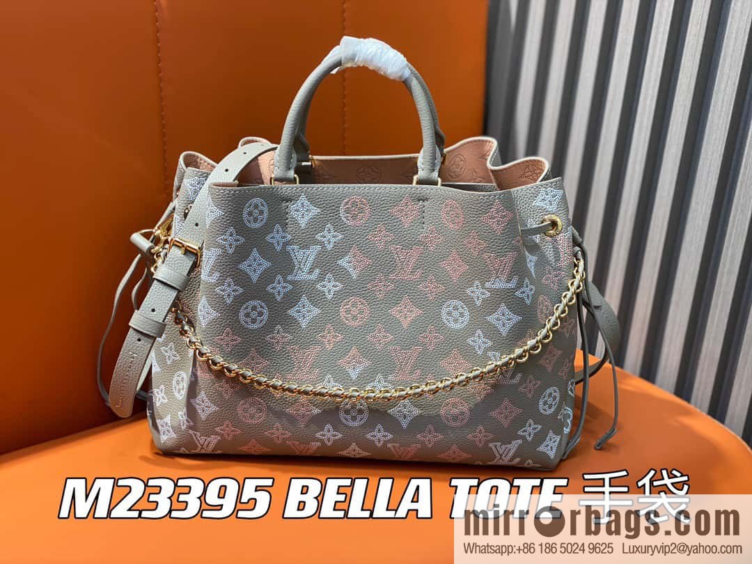 [Premium‑quality] M23395 light gray, full leather shopping bag series BELLA TOTE handbag m23395 gray gradual change (cut-out)