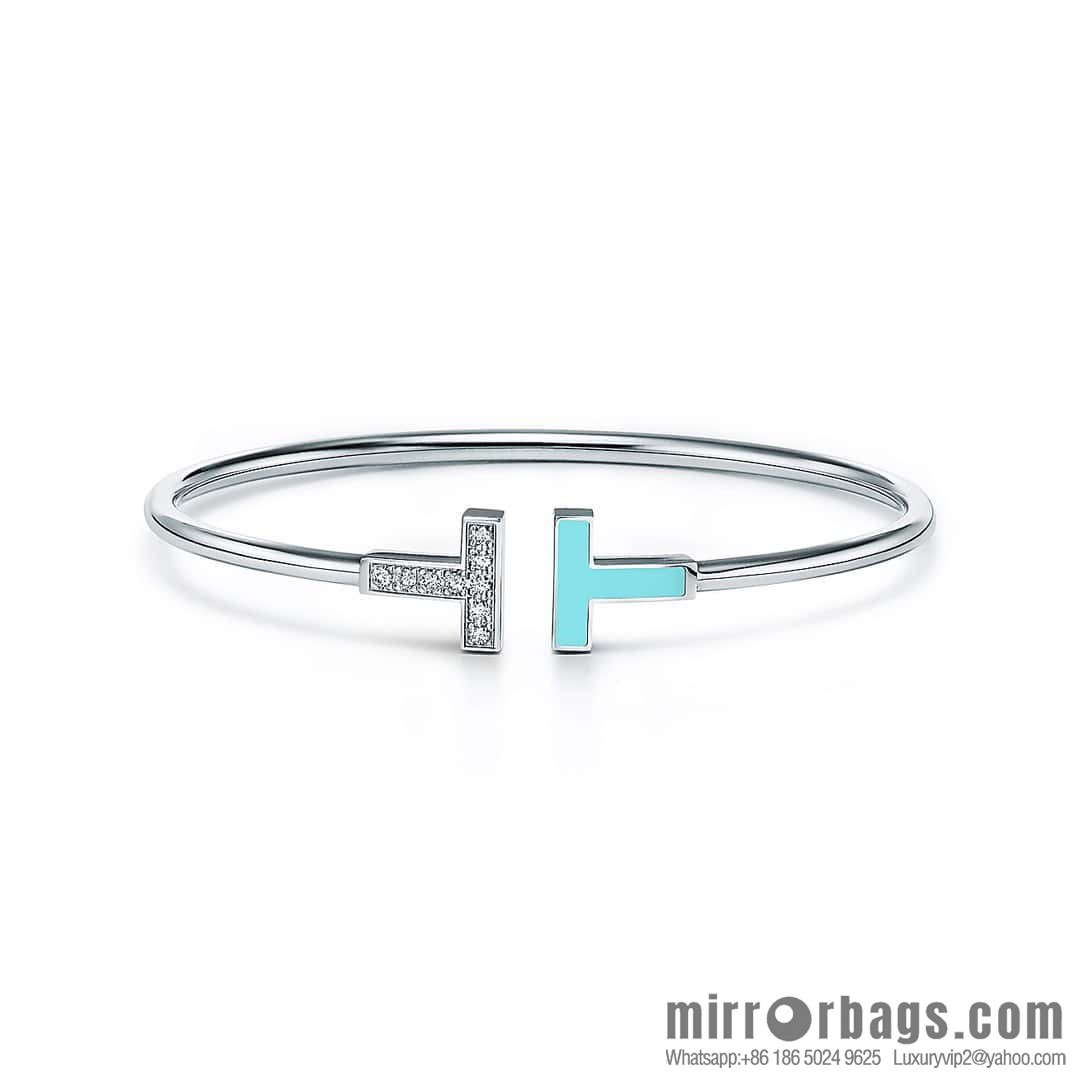 ☀️Turquoise ☀️ Tiffany & co, Classic T Series, Turquoise Silver Double T Bracelet with Diamonds ☀️