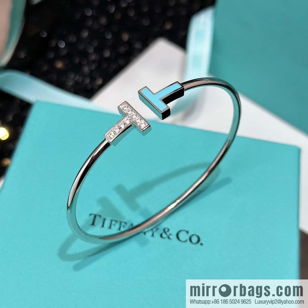 ☀️Turquoise ☀️ Tiffany & co, Classic T Series, Turquoise Silver Double T Bracelet with Diamonds ☀️