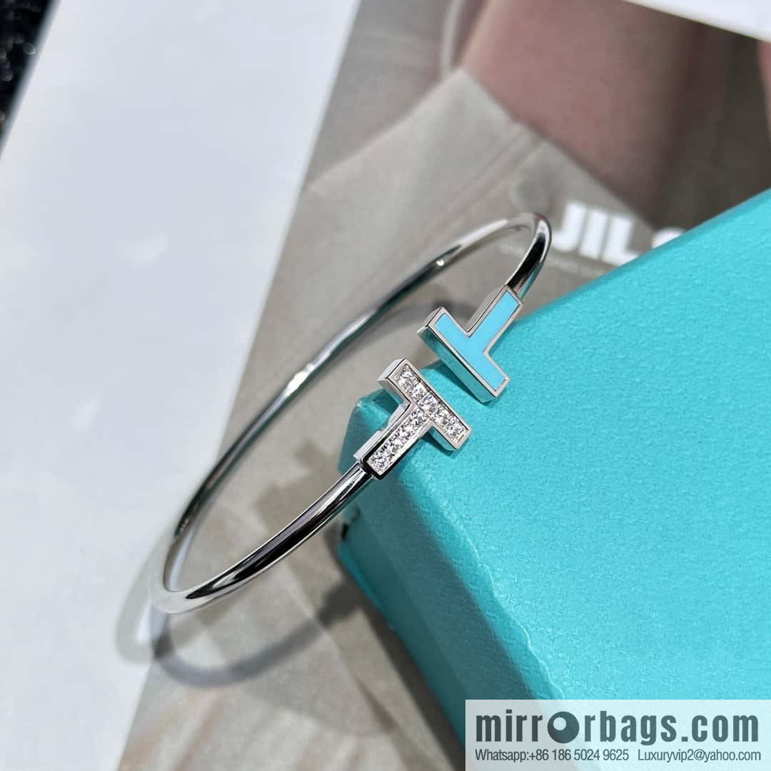 ☀️Turquoise ☀️ Tiffany & co, Classic T Series, Turquoise Silver Double T Bracelet with Diamonds ☀️