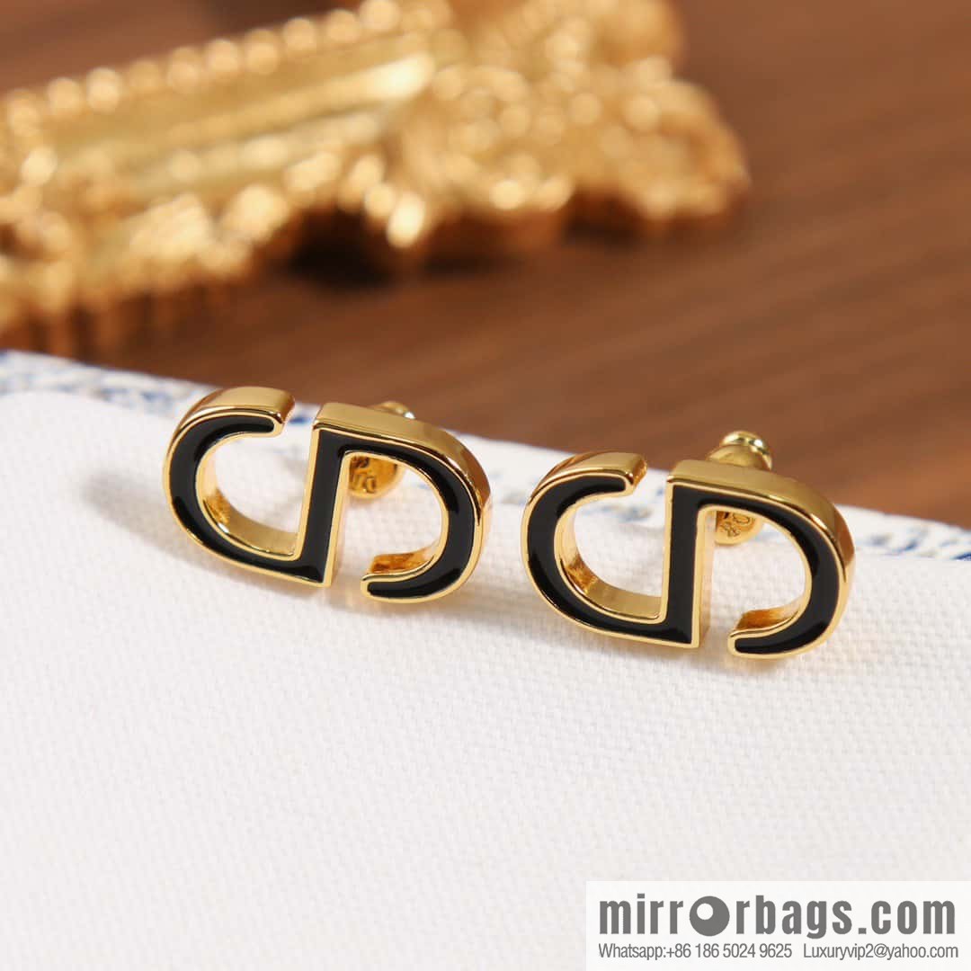 New ☑️ DIOR black enamel CD stud earrings