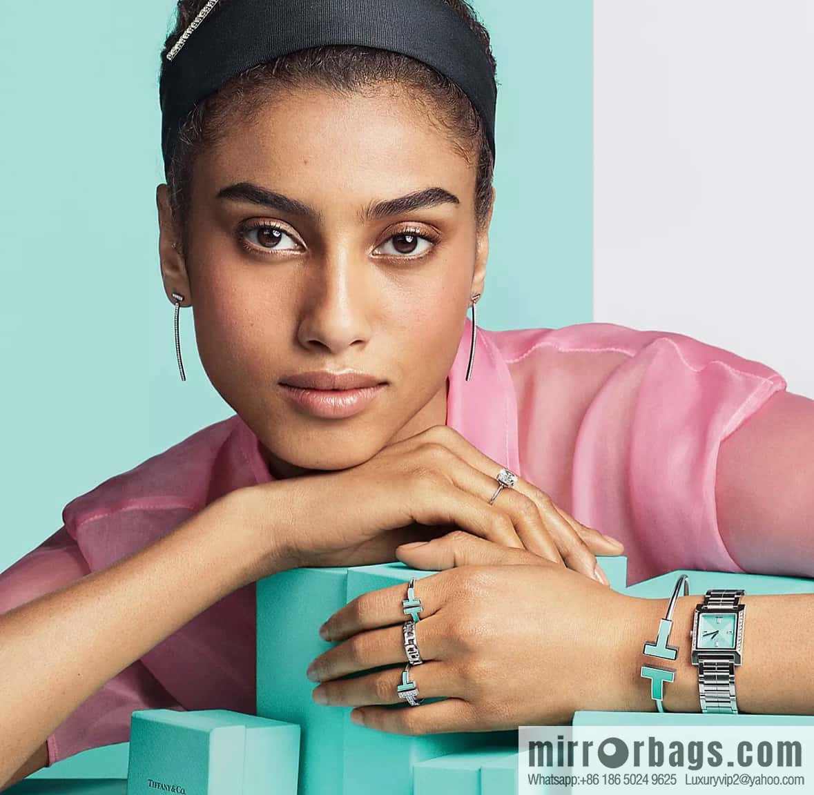 ☀️Tiffany & co Tiffany, Classic T-Series, Turquoise Silver Double T-Ring with Diamonds ☀️