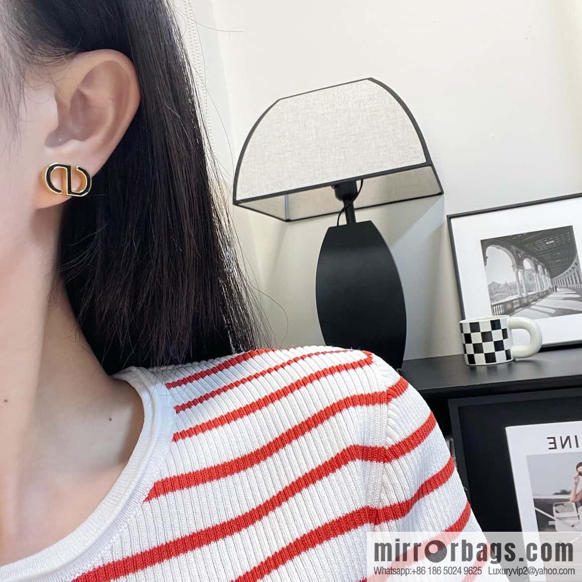 New ☑️ DIOR black enamel CD stud earrings