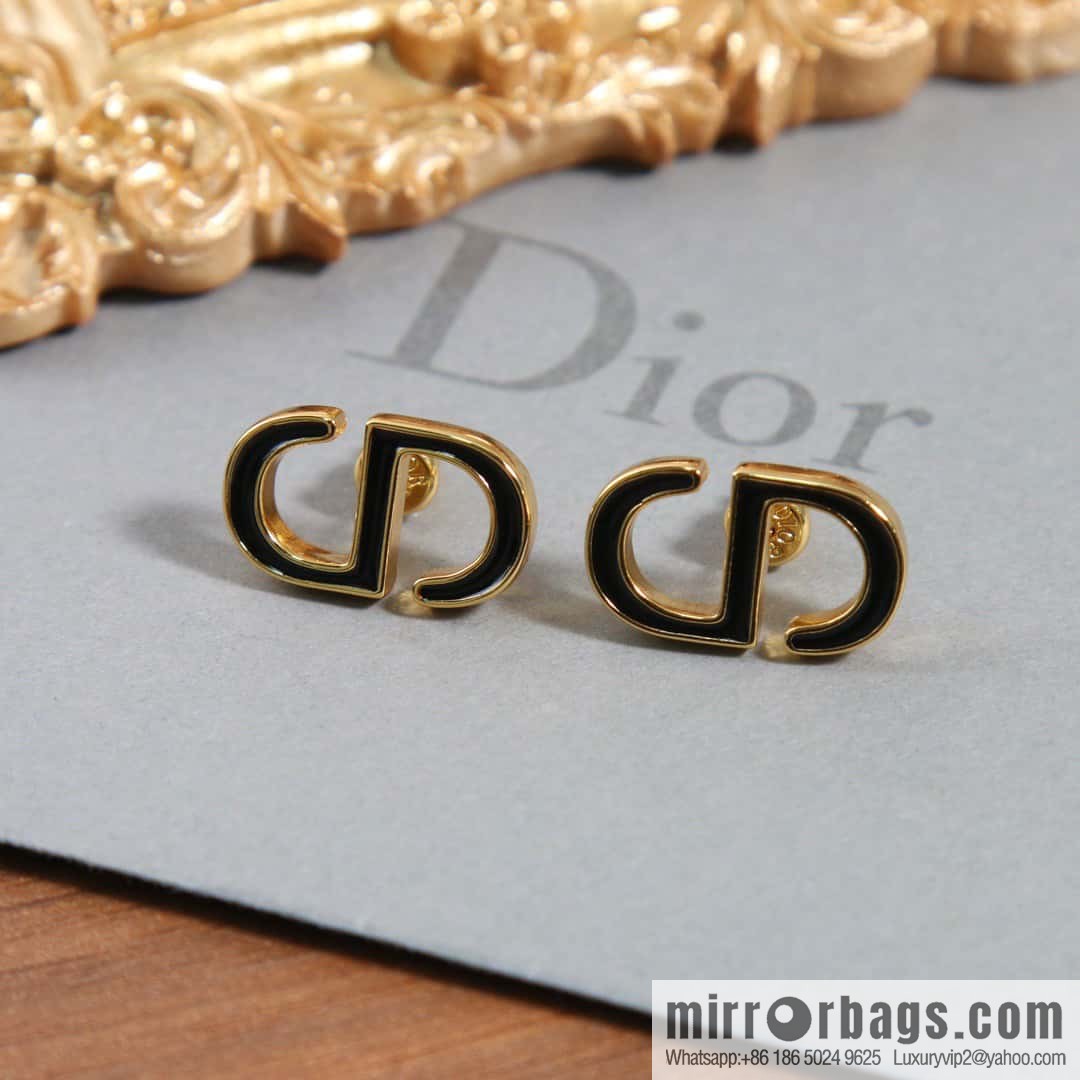New ☑️ DIOR black enamel CD stud earrings