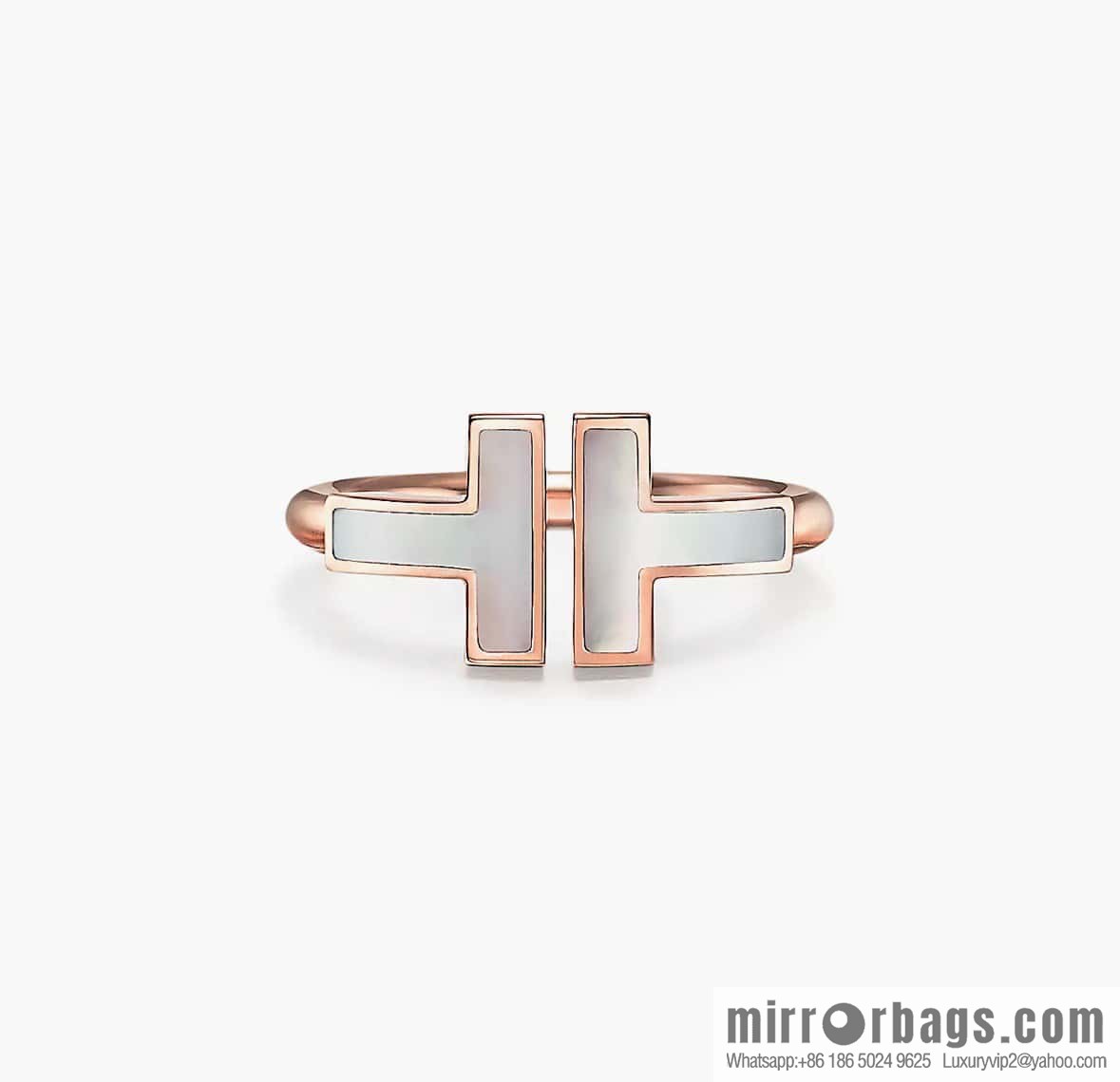 ☀️Tiffany & co Tiffany, classic T series, white shell belt diamond rose gold double T ring ☀️