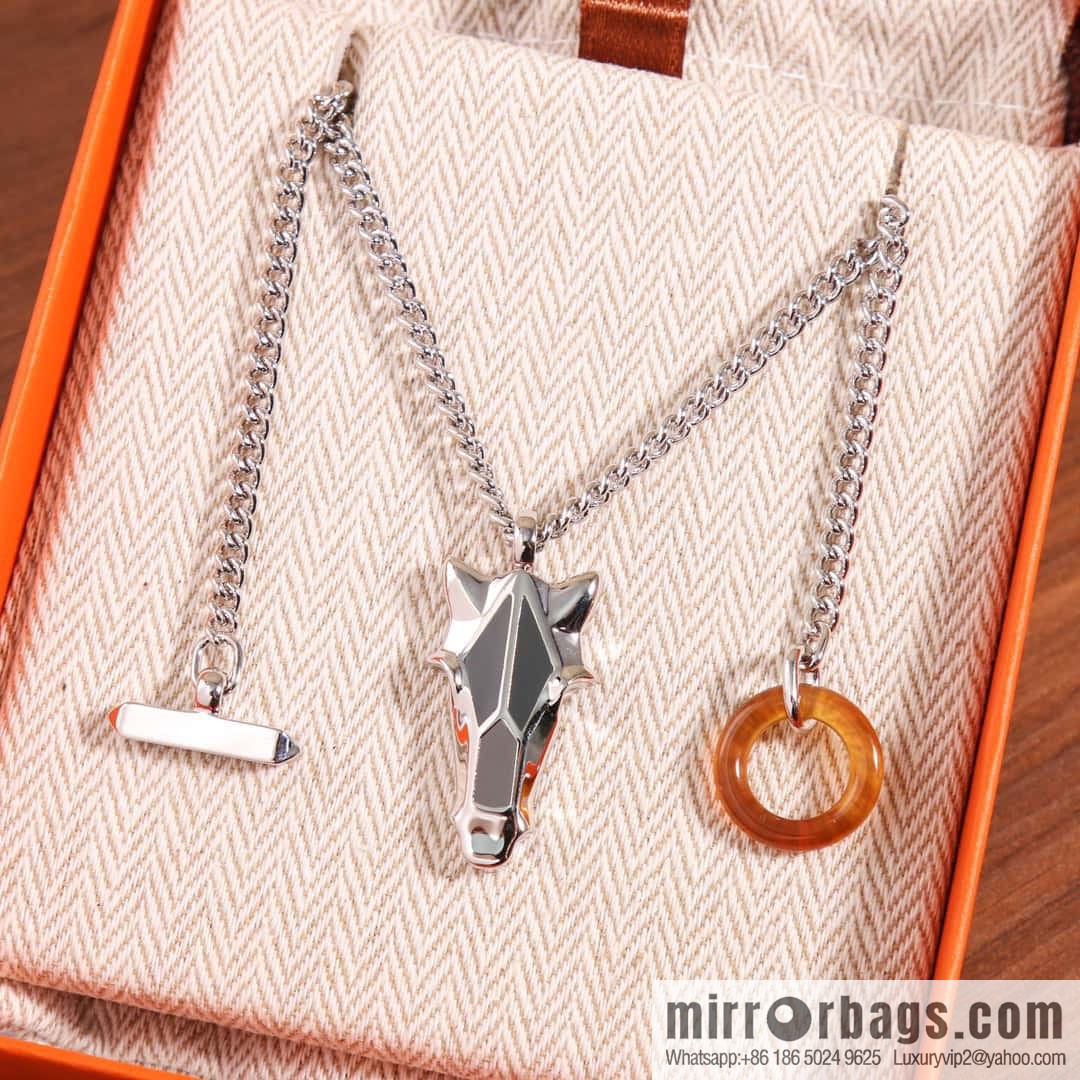 HERMES Destrier bull head horn ring necklace