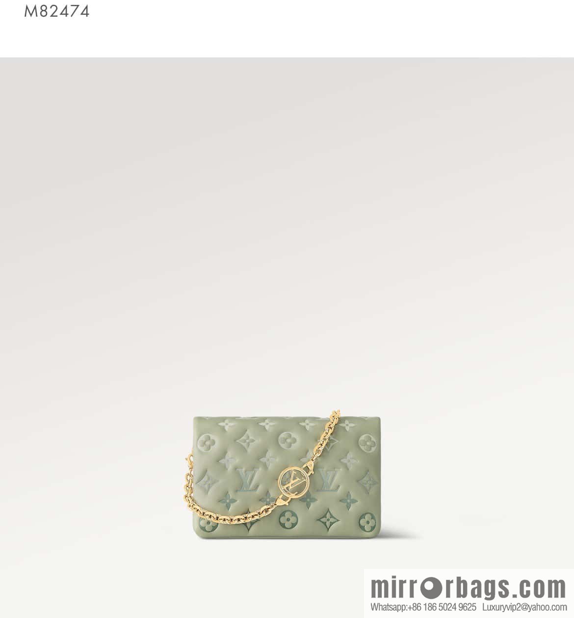 Louis Vuitton LV [Premium‑quality] M82474 green silk screen, full leather chain bag series Pochette Coussin handbag