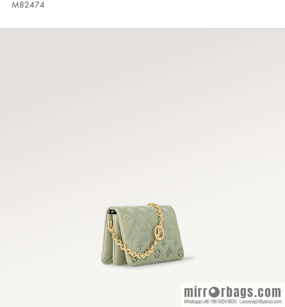 Louis Vuitton LV [Premium‑quality] M82474 green silk screen, full leather chain bag series Pochette Coussin handbag