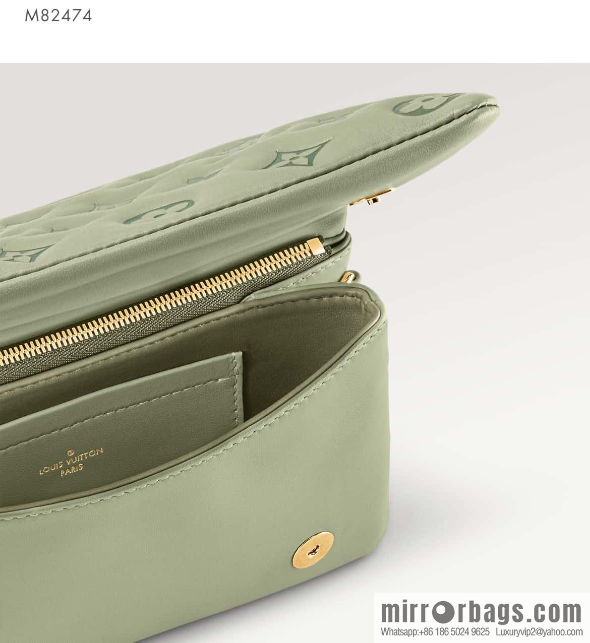 Louis Vuitton LV [Premium‑quality] M82474 green silk screen, full leather chain bag series Pochette Coussin handbag