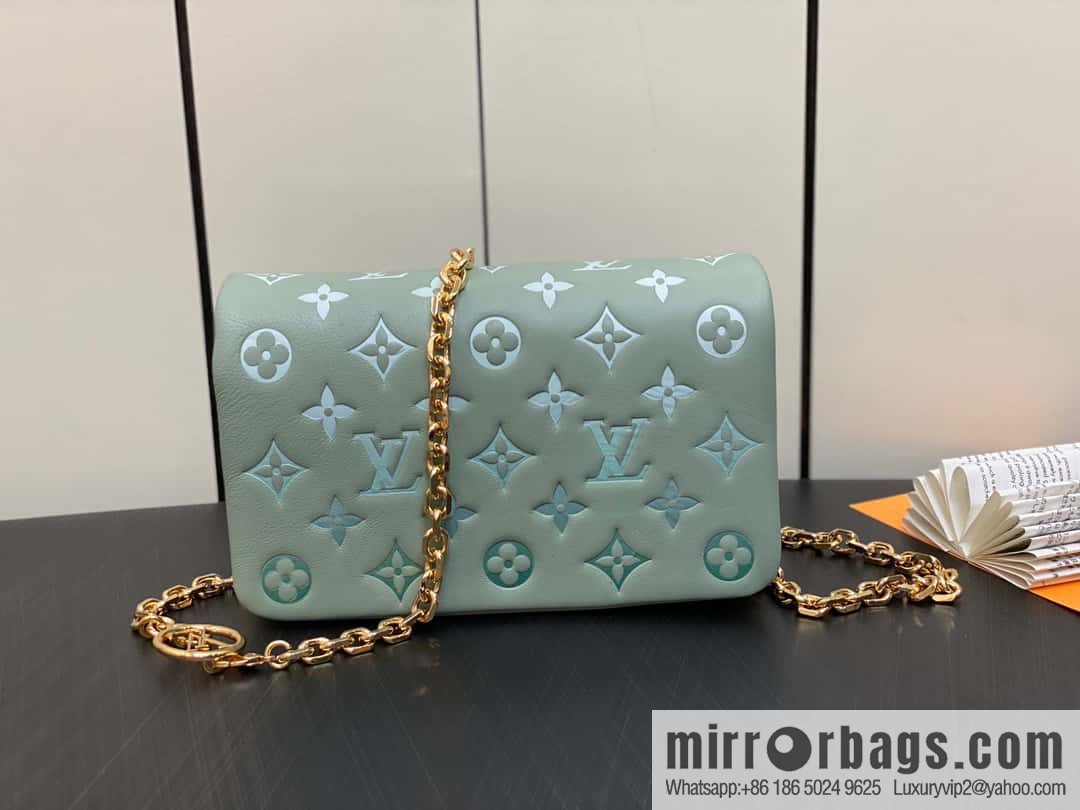 Louis Vuitton LV [Premium‑quality] M82474 green silk screen, full leather chain bag series Pochette Coussin handbag