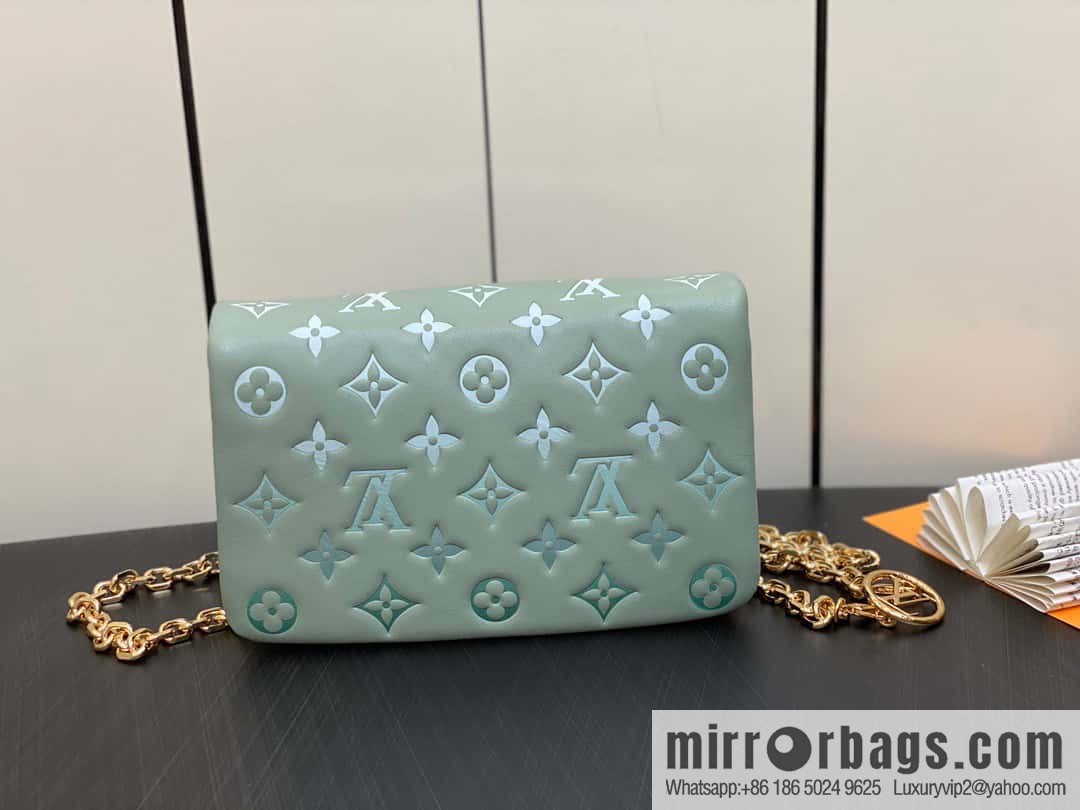 Louis Vuitton LV [Premium‑quality] M82474 green silk screen, full leather chain bag series Pochette Coussin handbag
