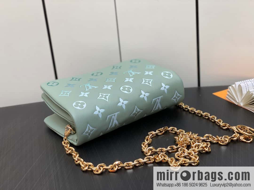 Louis Vuitton LV [Premium‑quality] M82474 green silk screen, full leather chain bag series Pochette Coussin handbag